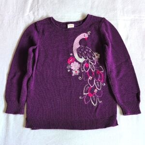 gymboree purple peacock sequin graphic knit sweater girls size small 5/6